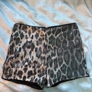 SHEIN Black and Gray Sequin Leopard Shorts